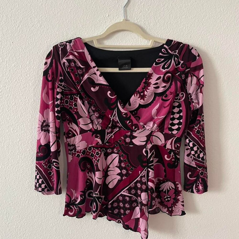 Y2K Floral Babydoll Blouse Women's PM Pink Feminine Office Siren Workwear 90s